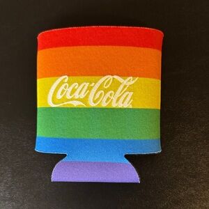 Coca-Cola Rainbow Stripe Can Cooler in Red, Orange, Yellow, Green, Blue, Purple